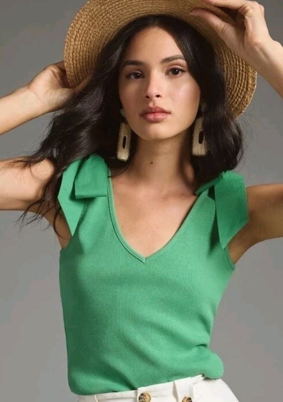 Anthropologie The Rafaela Bow-Tie Tank by Maeve Kelly Green Size M